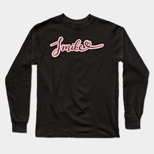 "Smile" cursive in black with pastel pink outline Long Sleeve T-Shirt